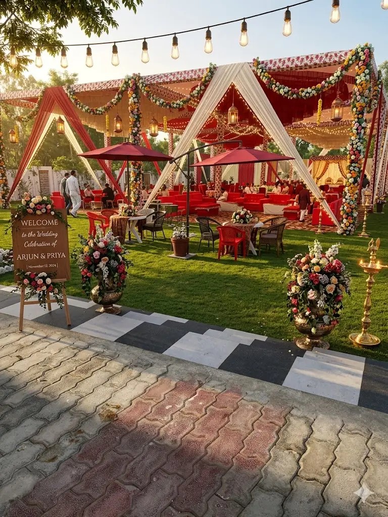 Outside view of SD Farm Dhand wedding venue on Dhand-Kurukshetra Road, Kaithal